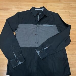 Guess Men's Black and Gray Striped Button Down Shirt